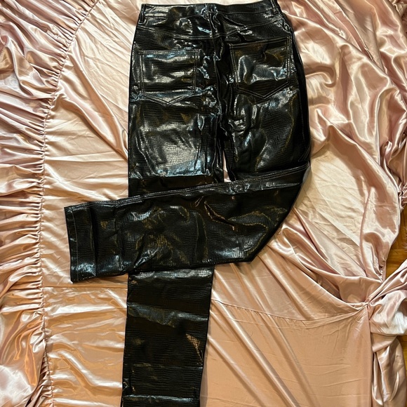 Faux leather|pleather ASOS TALL black crocodile shiny straight leg pant Alt|Goth - Picture 2 of 6